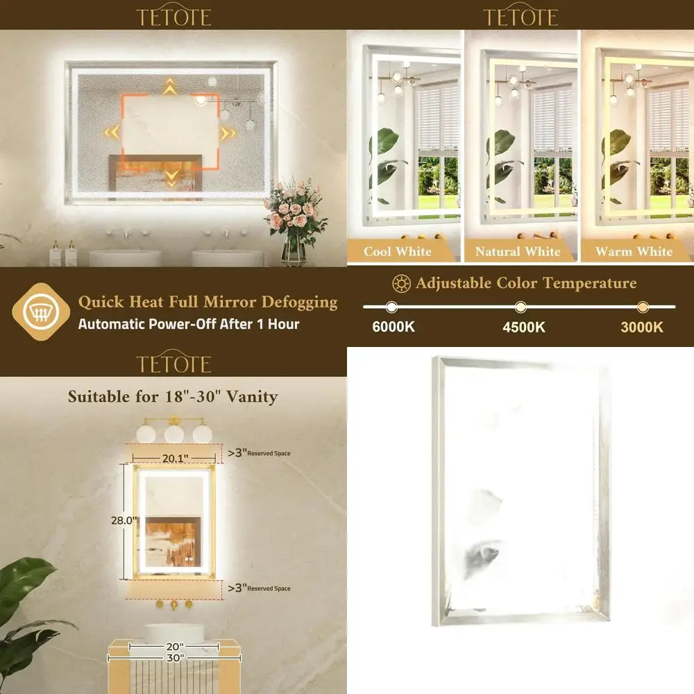 

Косметическое зеркало со светодиодной подсветкой и противотуманным покрытием, 3-цветная регулировка яркости, настенное крепление для ванной комнаты 20x28