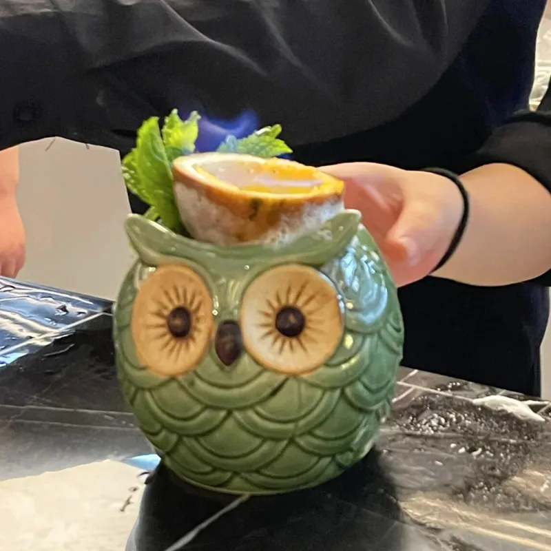 

Cute Green Owl Cocktail Cups Tiki Mug Hawaiian Creative Ceramic Funny Cup Beer Beverage Mug Wine Mug Bar Tools Gift For Friends