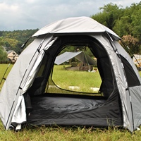 ​​Hexagonal Double-Layer Blue Outdoor Tent - Breathable Mesh Design for 3-4 Person Family Camping, Easy Setup & Windproof​