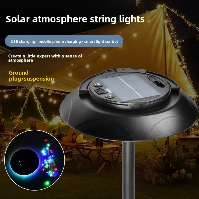 Solar Light 2-in-1, Super Bright Colorful String Lights, Portable Camping/Tent Lamp, Waterproof Stake Light for Garden & Lawn