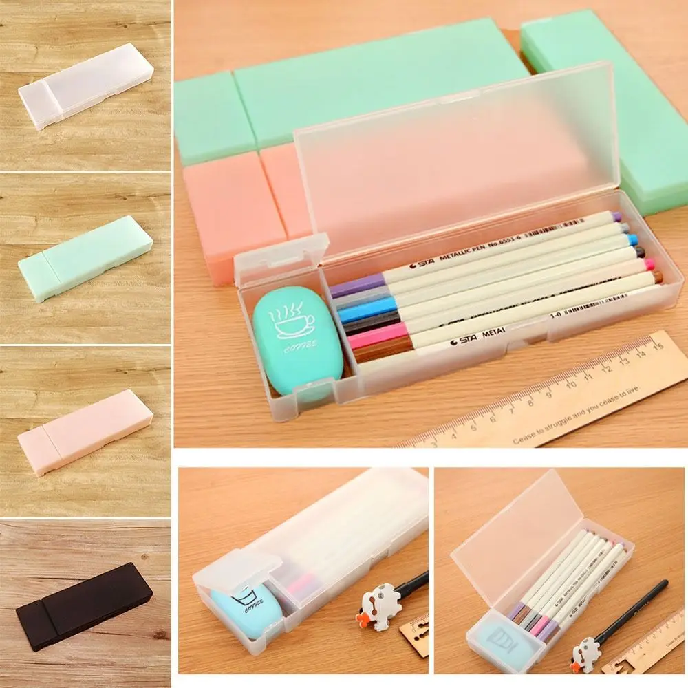 Simple Non-toxic Pencil Case Frosted Students Gift Pen Box Translucent Hard Plastic Pencil Box for Kids