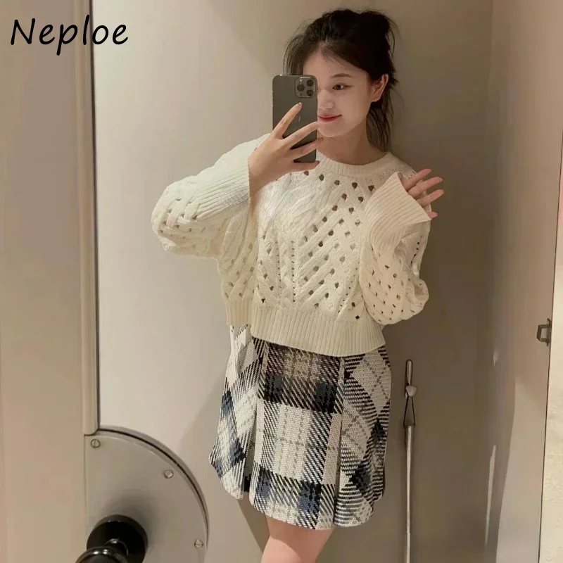 Neploe Ruched Sweet Fresh Fashion Skirt High Waist Stripe Elegant Slim Fit Faldas Japanese Summer Casual A-line Mujer Faldas