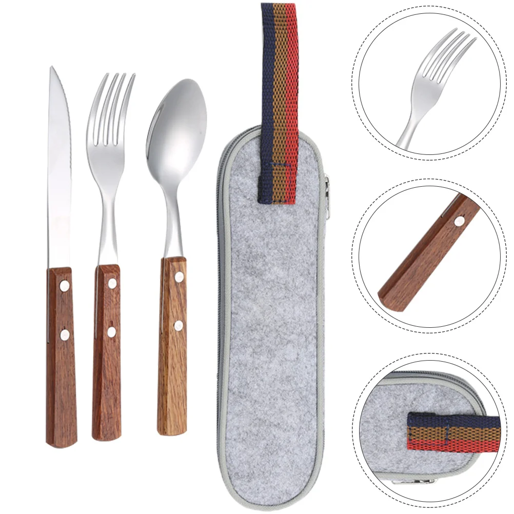 

Outdoor Dinnerware Stainless Steel Cutlery Flatware Camping Utensil Appliance Cloth Travel