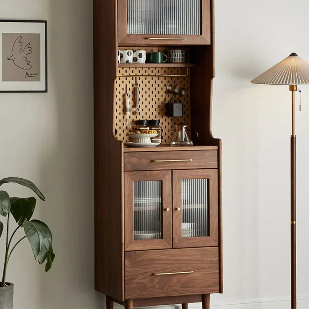 

Solid Wood Sideboard Small Size Black Walnut Japanese Style Mid-Ancient Minimalist Nordic Locker Living Room High Cabinet Narrow