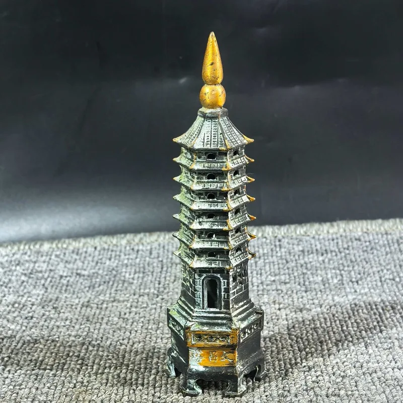 Wholesale antique copperware, gilded copper Wenchang Pagoda ornaments, seven-story pagoda office decoration ornaments, home deco