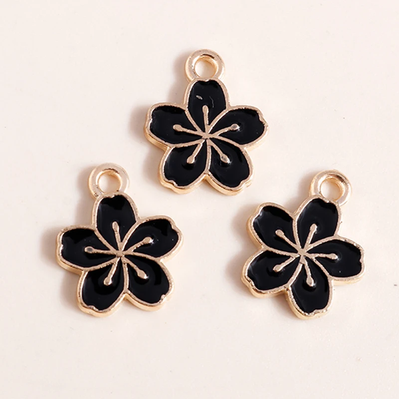 Leslie 10 Stück Niedliche Mini-Emaille-Sakura-Blumen-Anhänger für Ohrringe, Halsketten, Handgemachtes Schmuckzubehör – Detail 3