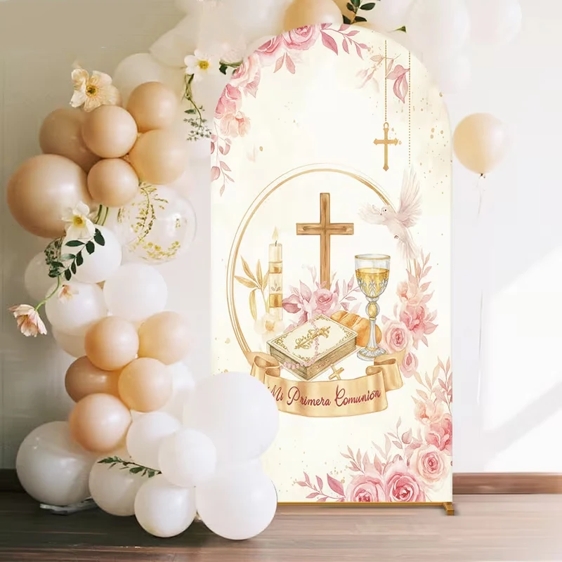 

LS Custom 2-Sided My Baptism God Bless First Communion Party Girl Baby Shower Cover Chiara Arch Background Decor Backdrop