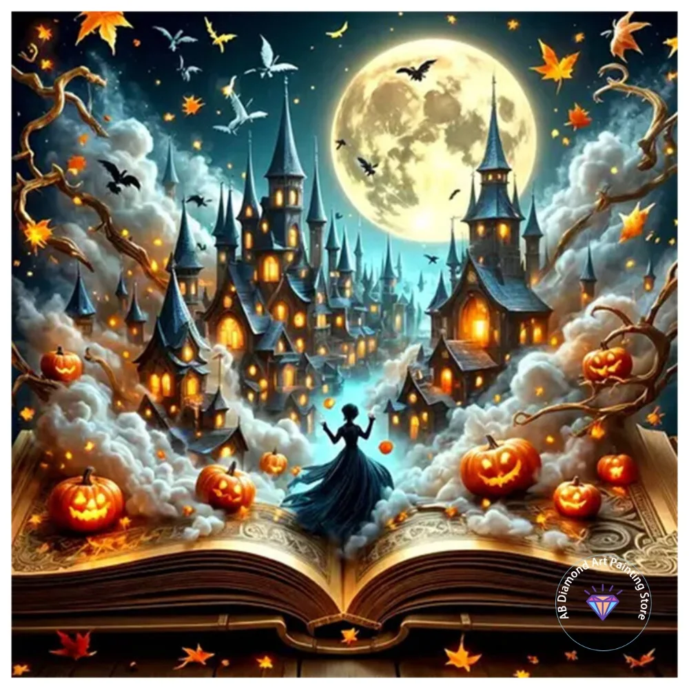 

Moon Pumpkin Castle AB Diamond Painting Kit Square Round Diamond 5D DIY Mosaic Handmade Art Adult Exquisite Gift Home Decor
