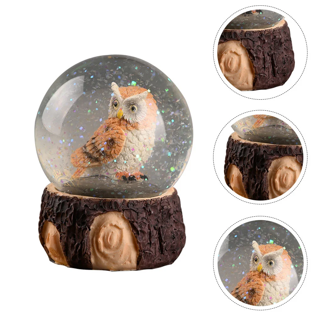 Owl Snow Globe 3D Owl Crystal Ball Owl Water Globe Wild Animal Figurine Glass Sphere Desktop Ornament