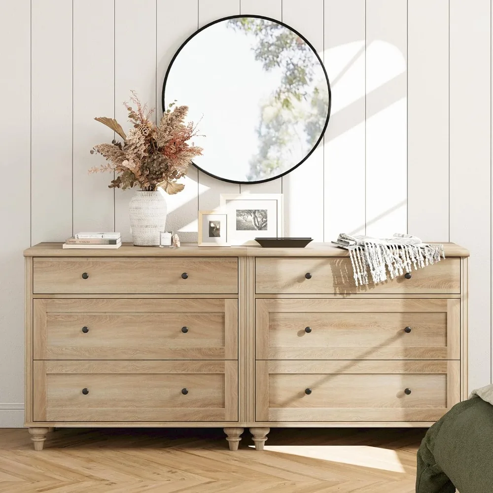 

Dresser for Bedroom with 6 Drawers, Mid Century Modern Wooden Closet Storage Organizer, Makeup Vanities