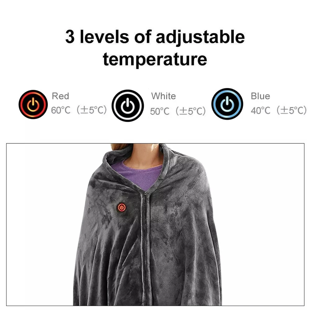 

Electric Heating Blanket USB Charging Heated Shawl 3 Heating Level Coral Fleece Plush Winter Warm Shawl for Outdoor Home Office