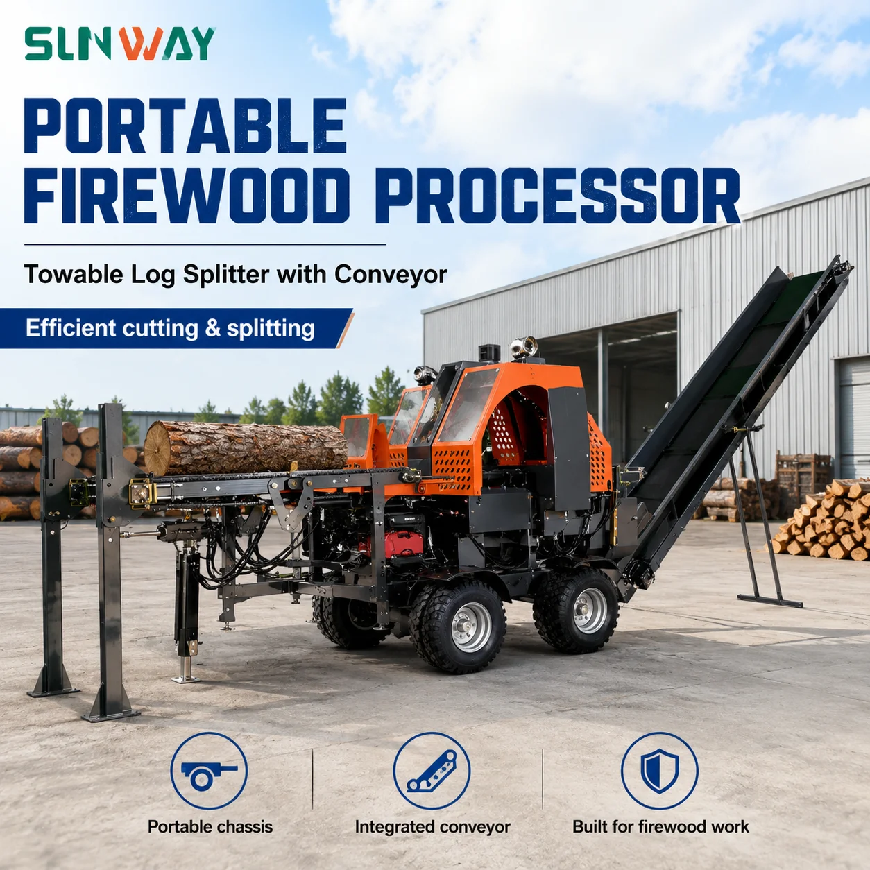Automatic Firewood Processor Combined Log Cutter And Splitter High Output Commercial Wood Splitter Machine for Sale