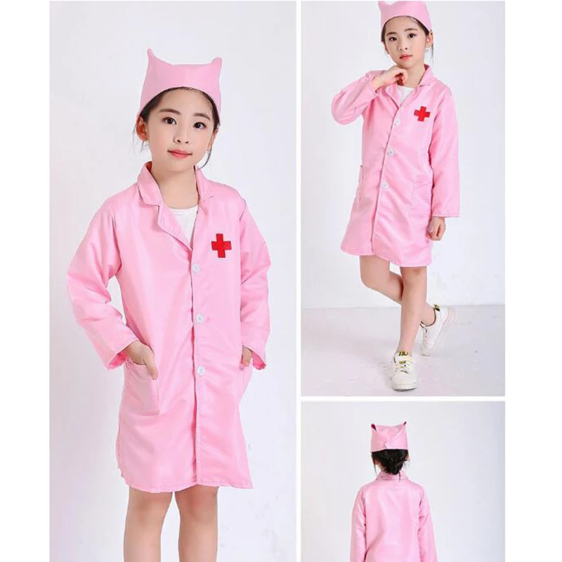 Kids' Doctor Nurse Cosplay Coat Boys Girls Doctor Role Play Soft White Pink Coa Children Stage Performance Cosplay Clothes