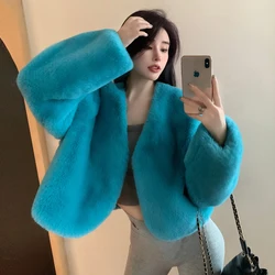 Winter Fashion Faux Fur Coat Women Korea Fashion Warm Solid Feather Coats Cardigan Short Outercoat Lady Party Elegant Outfits