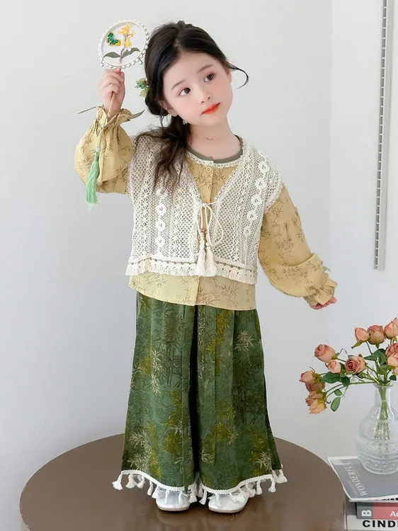 

Spring New Arrival Children's Hanfu Costume Set Tee Pieces Outfit for Girls Baby Girl Performance Clothes Traditional Chine...