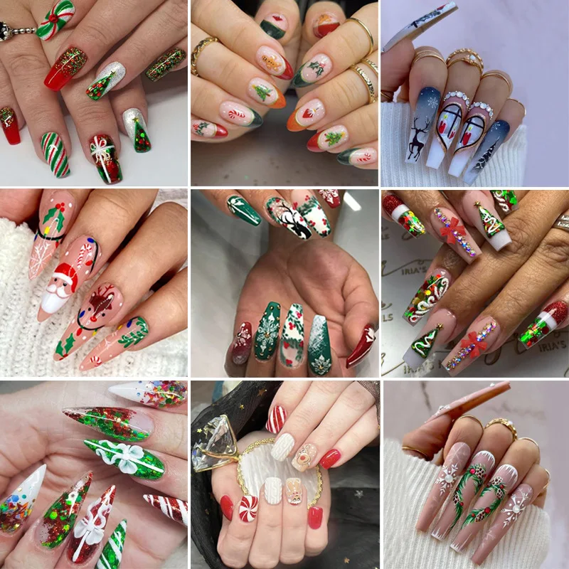 72pcs Beautifully Designed Christmas Nail Accessories Snowflake Tree Bow Colorful Temperament Durable Nail Decoration