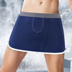 Mężczyźni Sexy Ice Silk U-shaped Aro Pants Underpants Dress Open Crotch Seamless Boxers Button Adjust Bulge Pouch Męskie bokserki