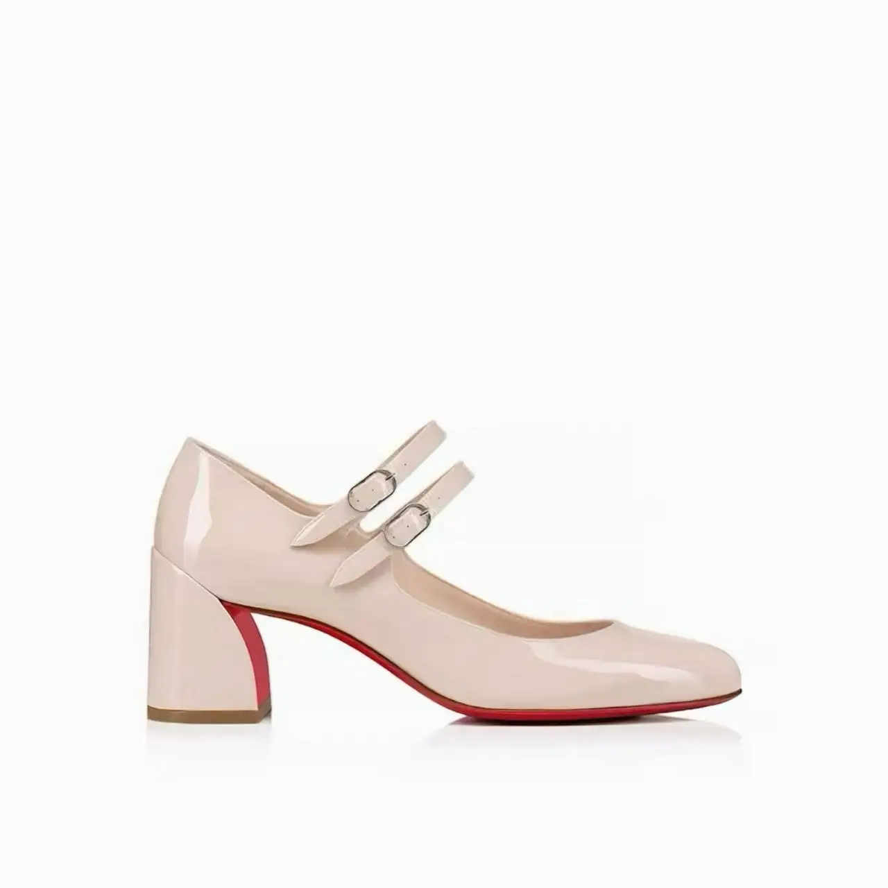 

2026 New Women's Elegant Patent Leather Mary Jane Pumps Double Buckle Straps Contrast Block Heel Design Black Luxurious Stylish