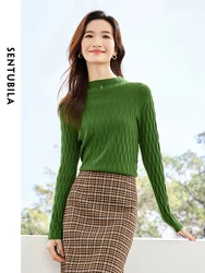 SENTUBILA Jacquard Half High Collar Knitted Sweater High Strecth Pullovers 2024 Spring Women's Long Sleeve Knit Top W34E52083