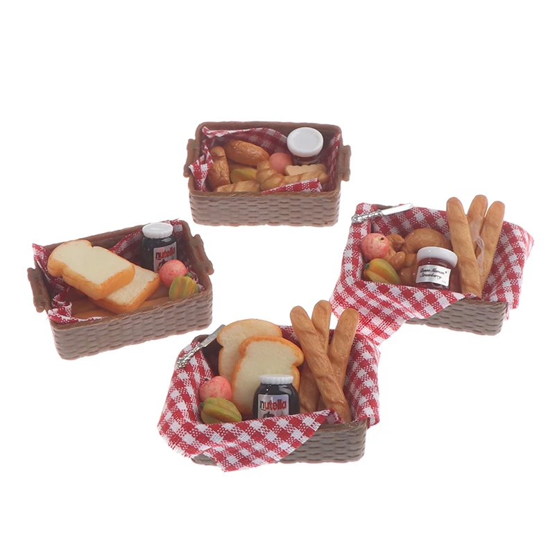 1/12 Puppenhaus Simulation Brot Honig Picknick Korb Set Puppenhaus Mini Lebensmittel Dekoration Puppen Haus Küche Zubehör