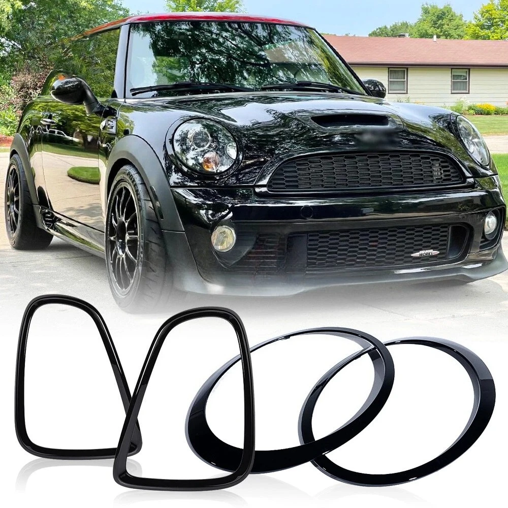 For Mini Cooper R55 R56 R57 07-15 2/4Pcs Gloss Black Front Rear Car Headlight Eyelid Frame Kit Grille Trim Taillight Frame Cover