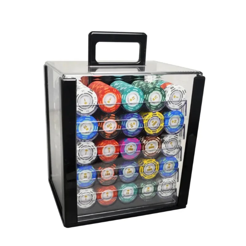 Ceramic 1000pcs Cash Game Acrylic Box 600 Poker Chip Set