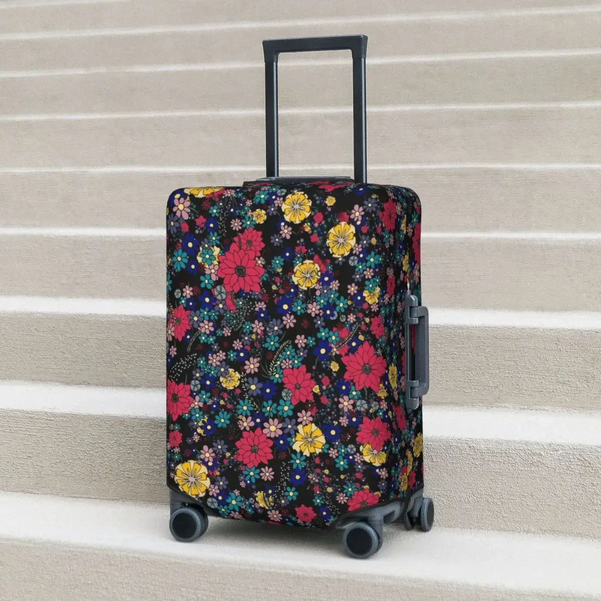 Ditsy cubierta de maleta Floral, accesorios de equipaje prácticos de vacaciones, protección de viaje de crucero, rojo y amarillo