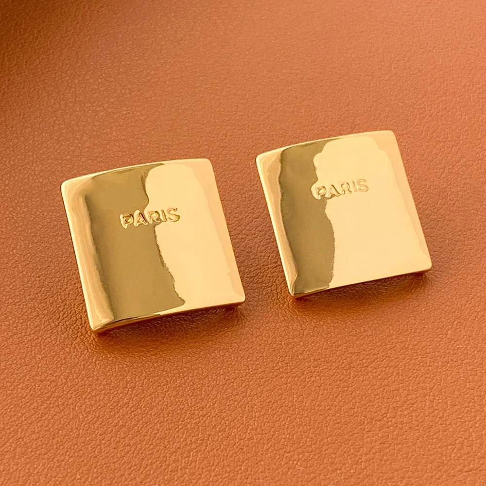 

New Fashion Designer Square Gold Big Earrings Women High Quality Luxury Jewelry Trend