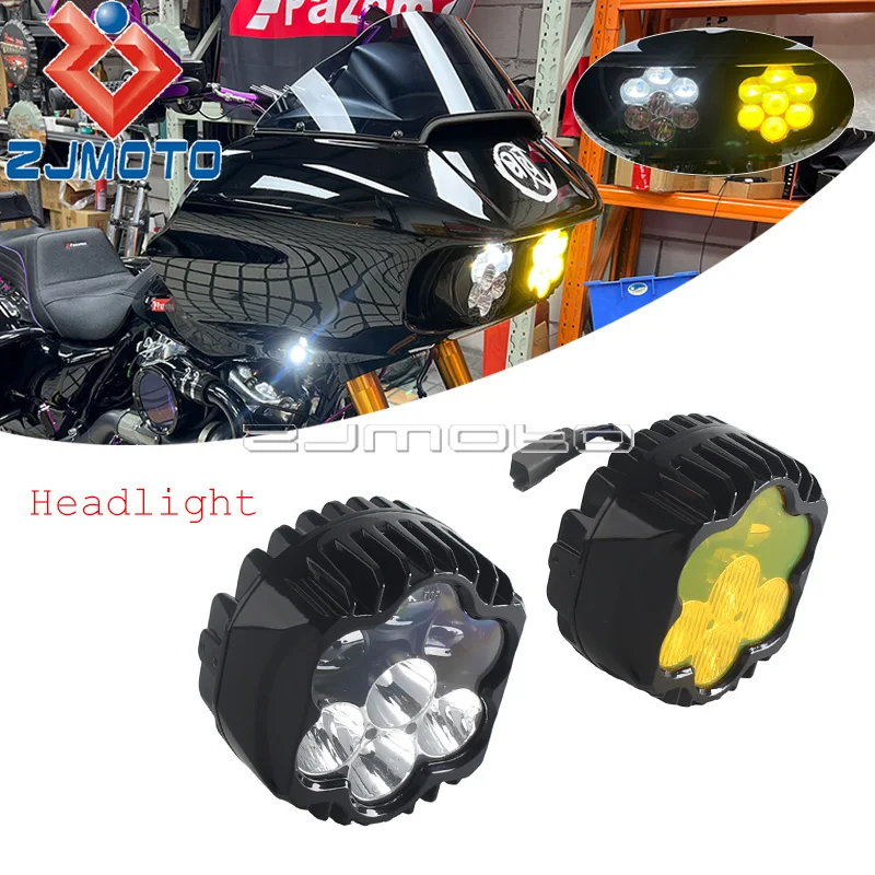 

Motorcycle LED Headlight With Yellow Fog Light Black Aluminum Housing For Harley Road Glide Special Limited ST CVO Ultra Models