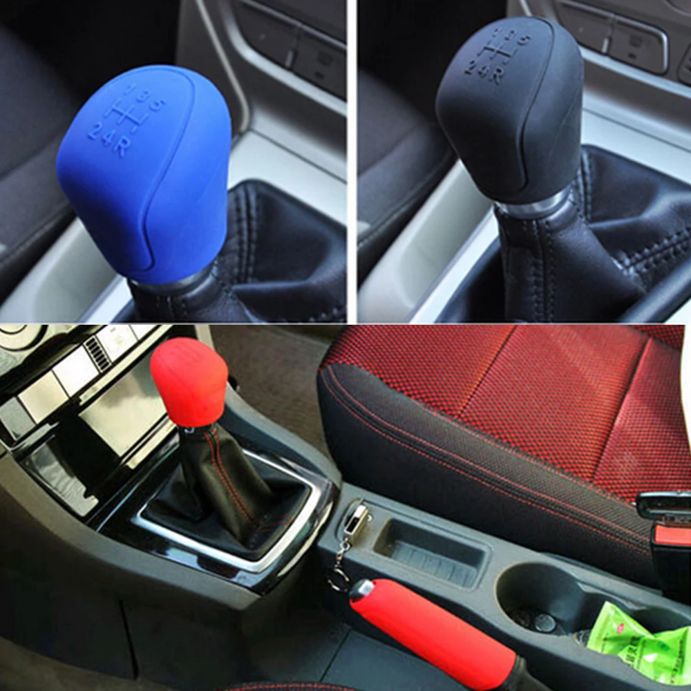 Car Silicone Gear Shift Cover Handbrake Cover Manual Automatic Gear Lever Head Thickened Protective Cover Washable Reusable