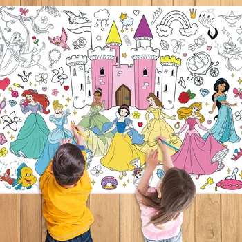 Disney Princess Birthday Party Favors เจ้าหญิงยักษ์ระบายสีโปสเตอร์ผ้าปูโต๊ะระบายสีสําหรับ Princess Party Supplies Favor