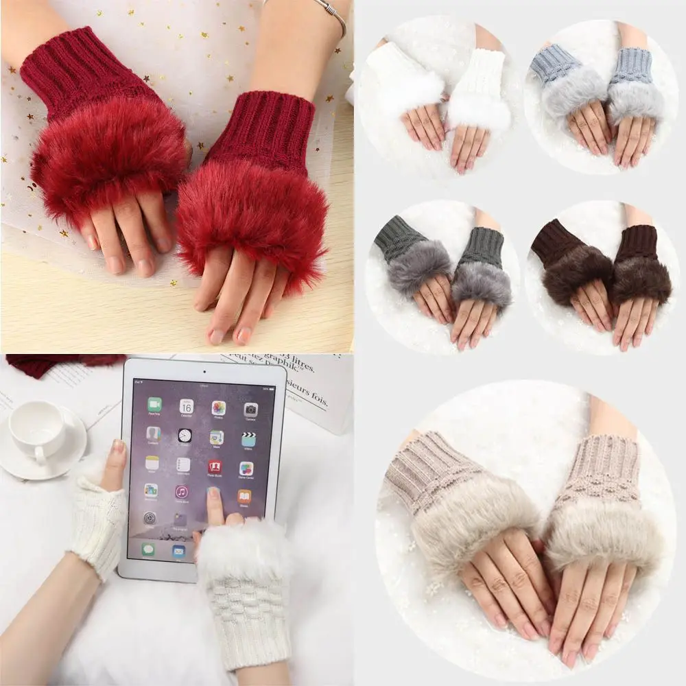 Winter Keep Finger Warm Elastic Warm Mittens Faux Rabbit Hair Gloves Thicken Warm Knitted Gloves