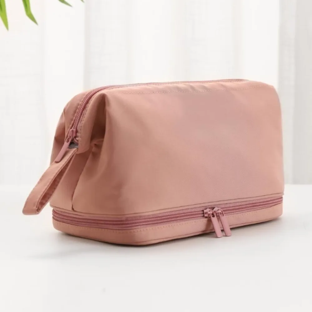 

Double Layer Makeup Bag Large Capacity Waterproof Skincare Storage Bag Soft with Brush Organizer Travel Washbag for Women Girls