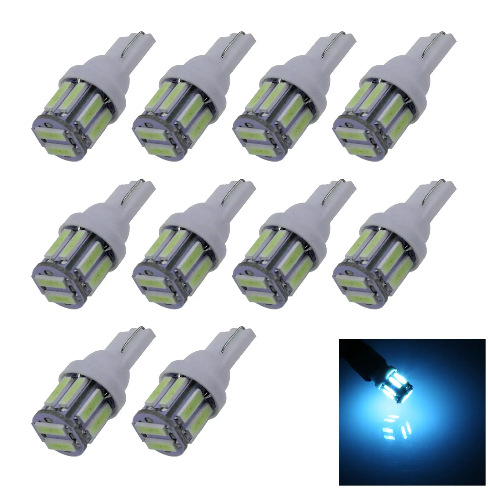 10x Ice Blue RV T10 W5W Corner Light Reading Bulb 10 Emitters 7020 SMD LED 1252 2450 2652 Z20098