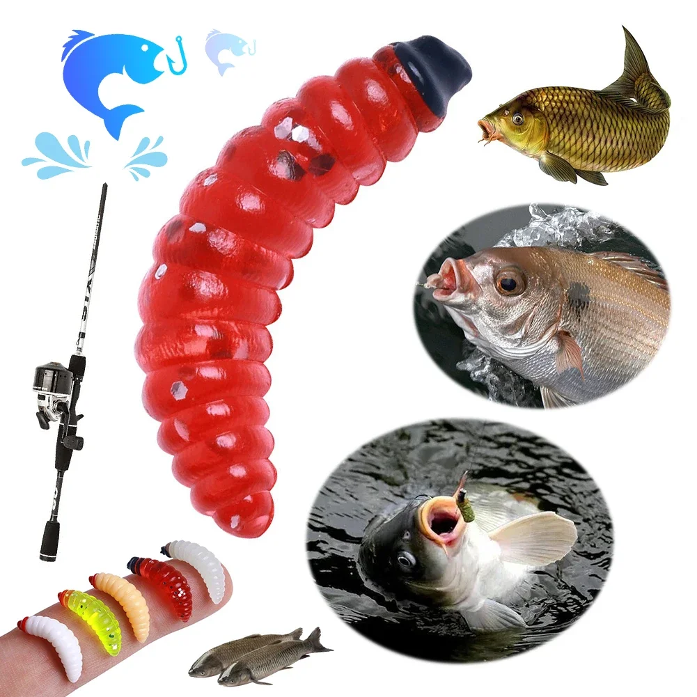 50Pcs 24mm Artificial Bread Worm Baits Bionic Maggots Shape Bait Simulation Bread Worm Bait for Freshwater Seawater