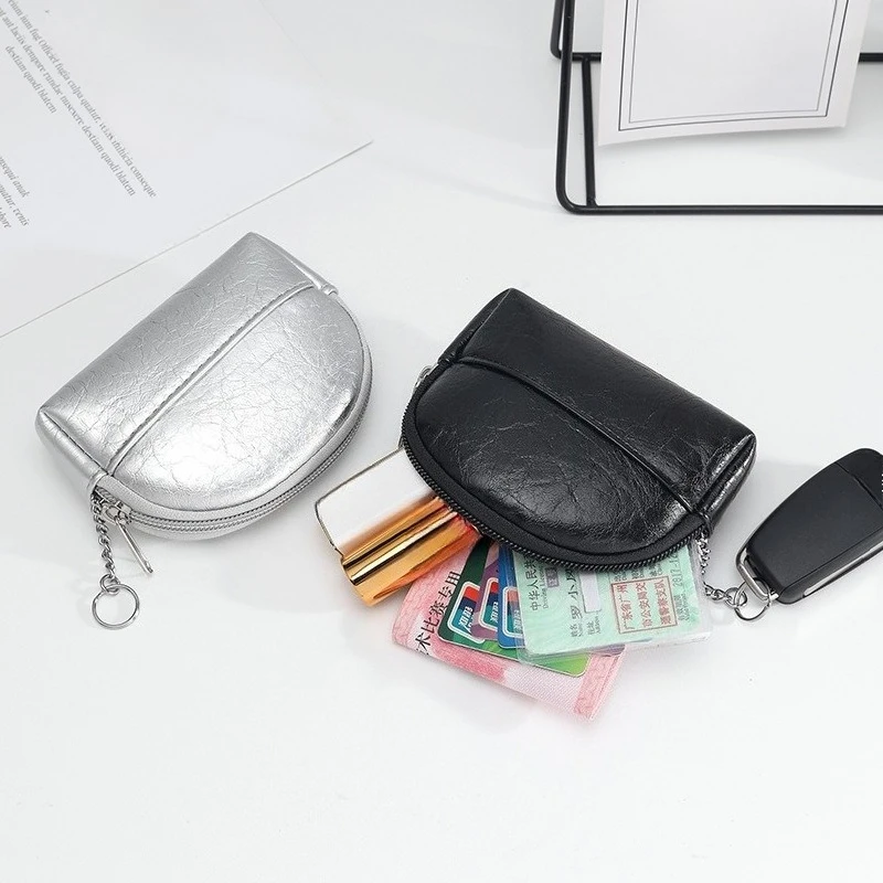 New Silver Black Women Coin Purse Small Bag Wallet Change Purses Zipper Money Bags Kids Mini Wallets Leather Key Holder