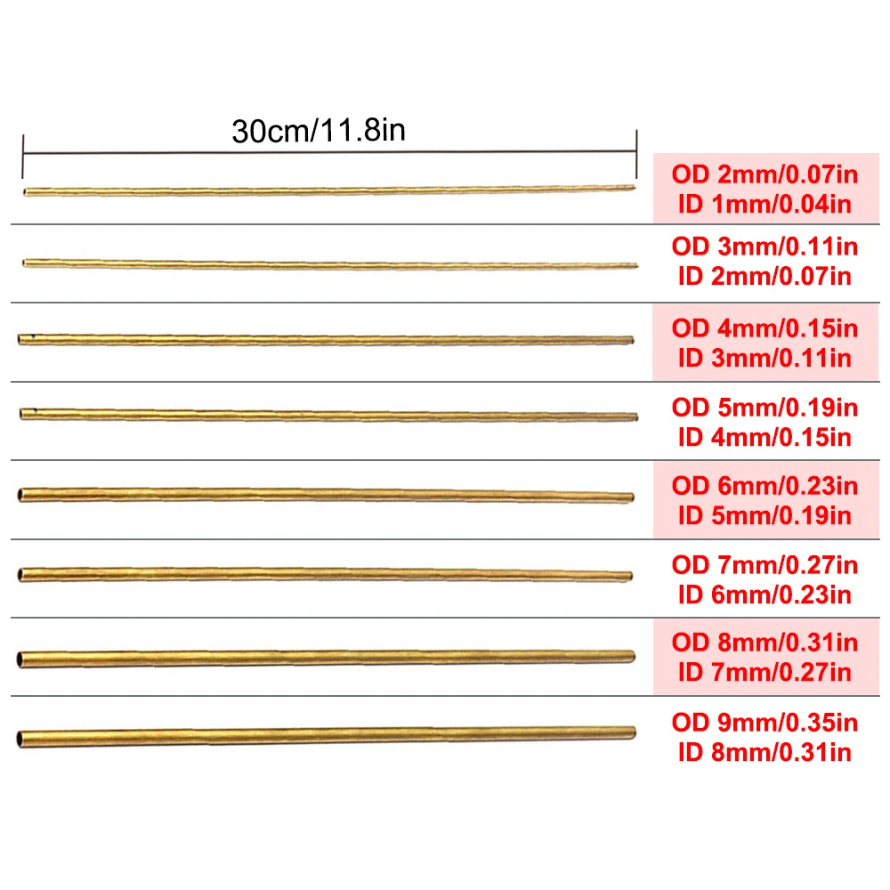 황동 튜브, 황동 로드 파이프, 직경 2, 3, 4, 5, 6, 7, 8, 9, 10, 11, 12, 13, 14, 15mm, 길이 300mm, 0.5mm 튜브 모델 제작 절단 도구