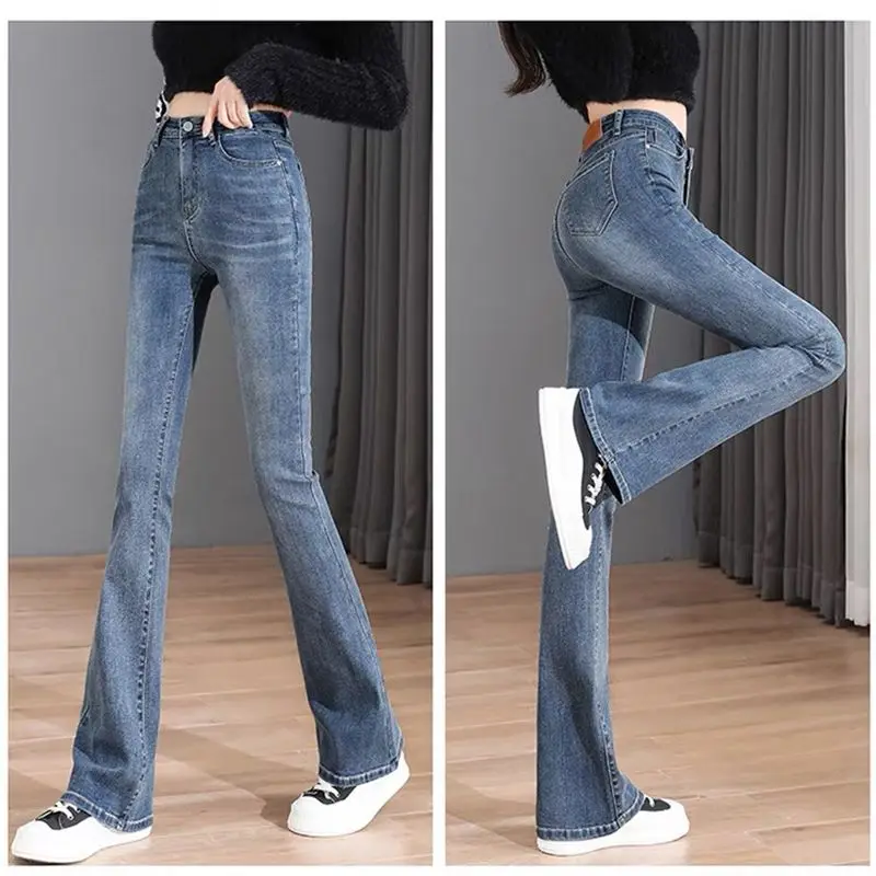 New Women Bootcut Jeans Slim Fit Denim Pants Bell Bottom Straight High Waist Bootleg Jeans Stretch Female Flare Trouser XK123