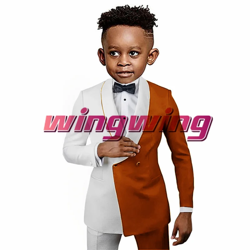 

Boys Suits for Wedding Tuxedos Double Breasted Jackets 2 Piece Kids Colorblock Fashion Blazer Pants Tailored Clothing