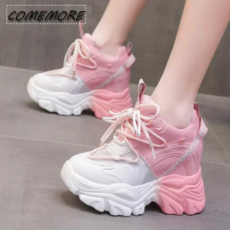Women\'s Platform Chunky Sneakers Woman Fashion Sports Shoes Pink White Sport Sneaker Tennis Female Elegant Zapatillas Lace-up