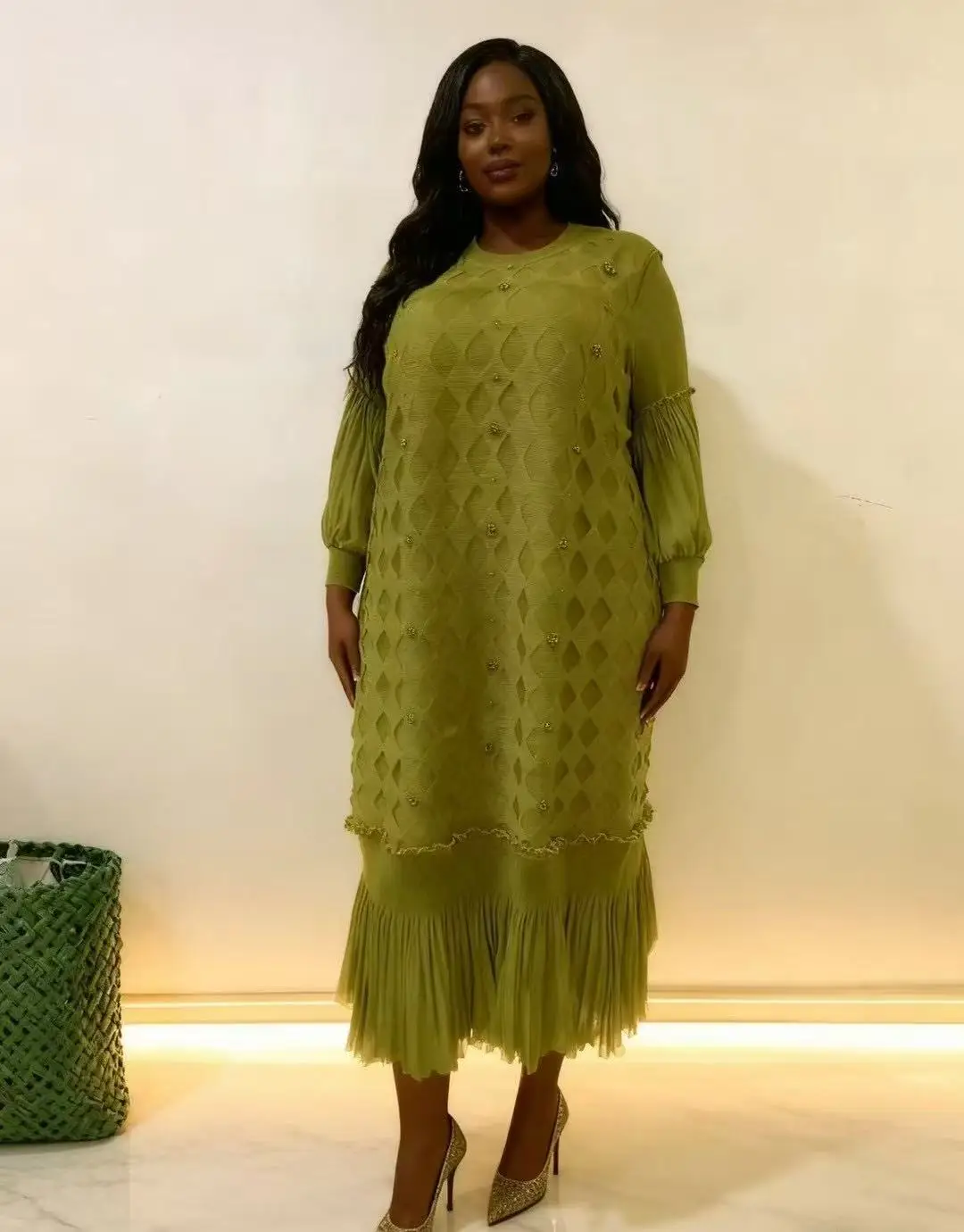 

Miyake модное свободное плиссированное платье с рукавами-фонариками для тяжелой промышленности, женское осеннее повседневное длинное платье высокого класса 2023 г.