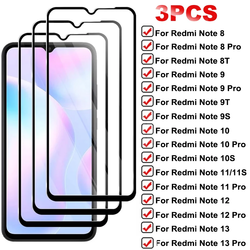 3Pcs Protective Glass For Xiaomi Redmi Note 13 12 11 Pro 5G 11S Screen Protector For Redmi Note 10 9 8 Pro 8T 9T 9S 10S Glass