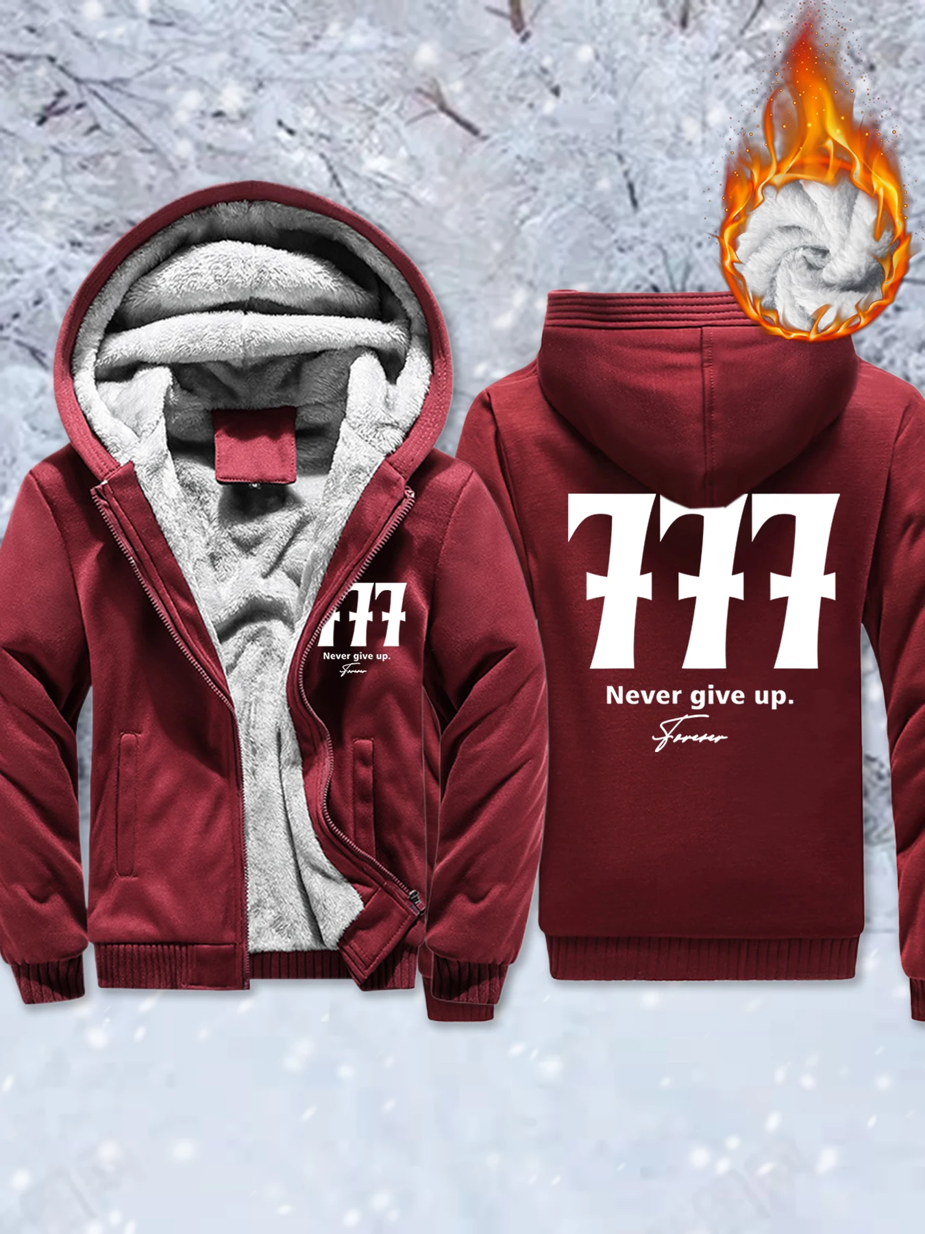 

Never Give Up Number 777 Prints Man Fleece Zip-Up Jacket Soft Comfy Outwear Winter Thicken Tops Basics Warm Veste Loose Clothes