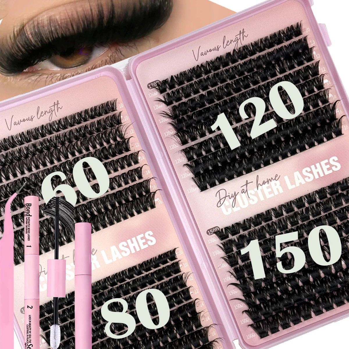 3D intelligent DIY32row60-150P personnel cils grappe D curl extension de cils naturel cils livre colle ensemble