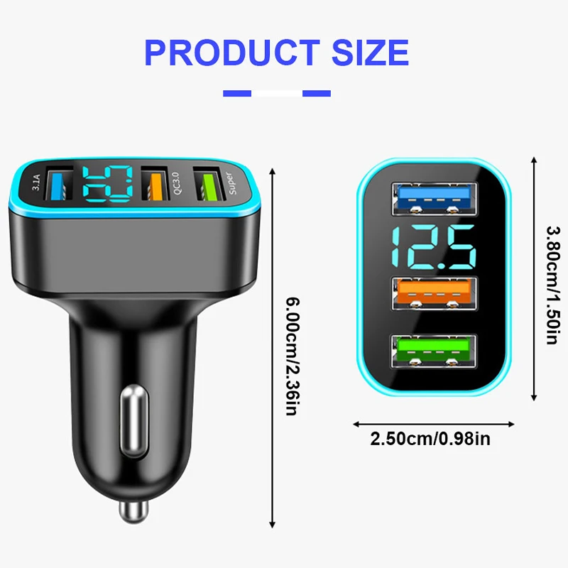 BLALION 66W Car Charger Square 3 Ports USB Car Chargers Lighter Fast Charging Auto Phone Charger Adapter HUAWEI iPhone Samsung