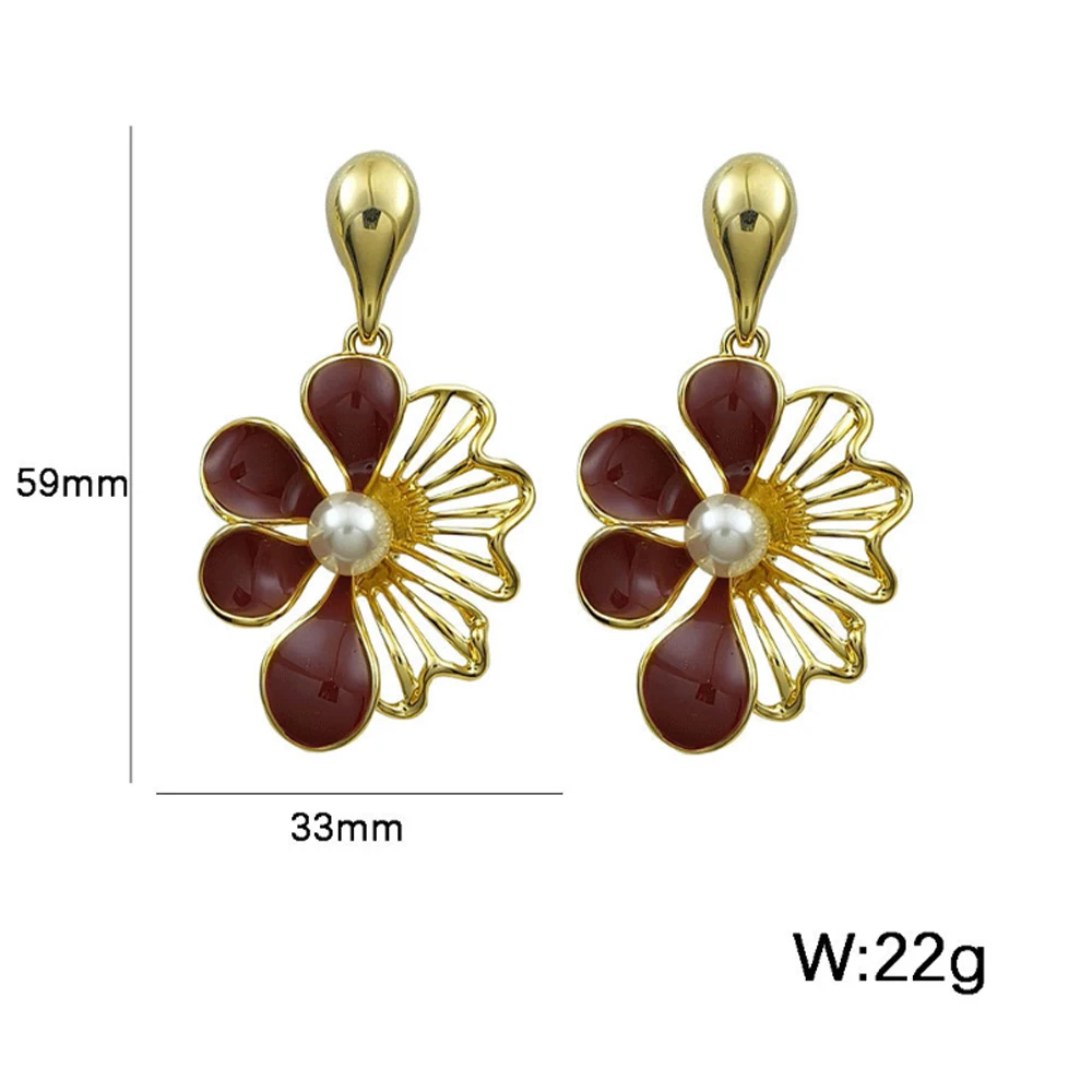 Fashion Flower Red Earrings Jewelry Hollow Earring Sets Versatile Classics for Girls Bohemia Newest Vintage Design Daily Wedding