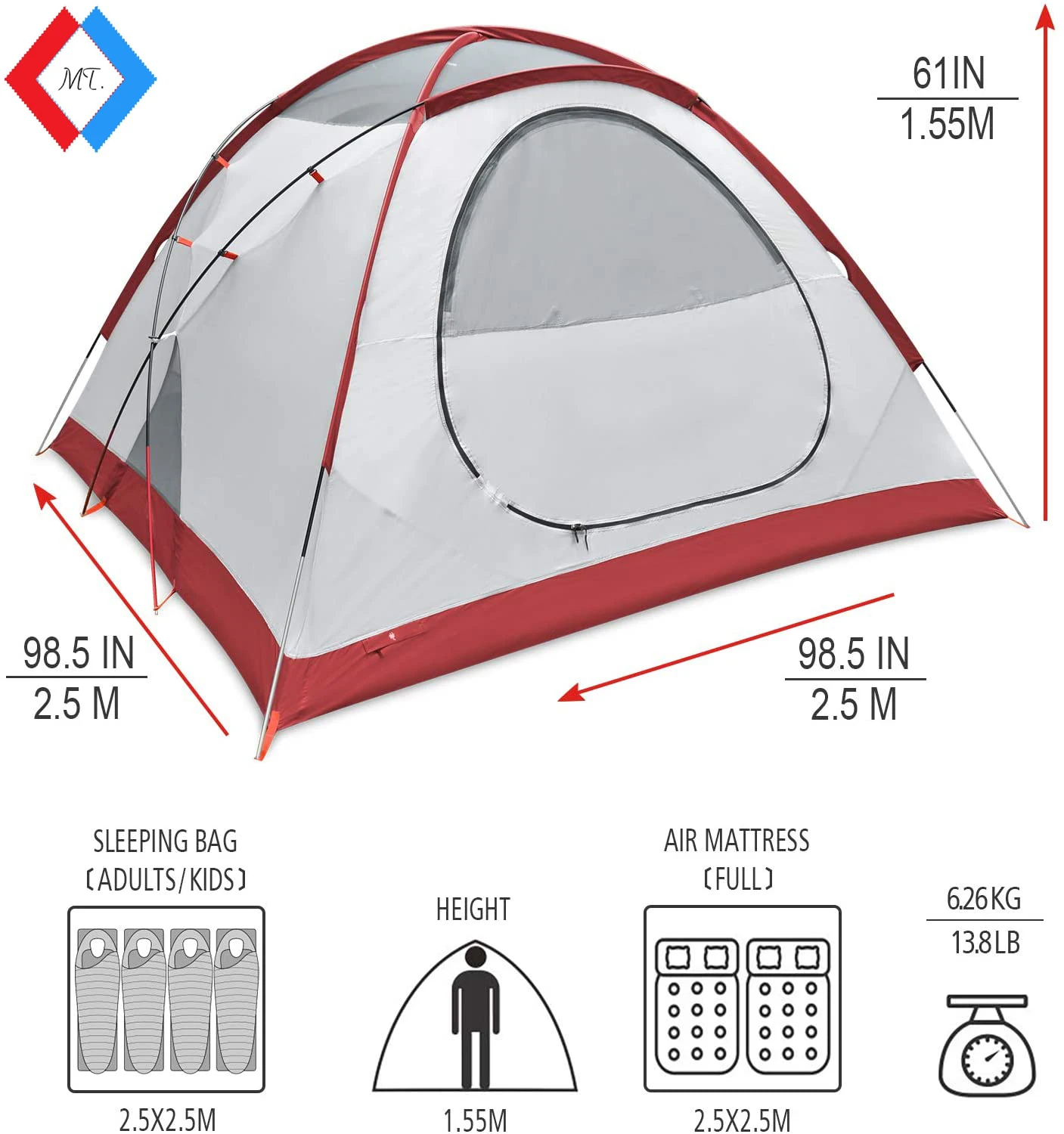 4P Outdoor Custom Camping Tent Waterproof Breathable Inner Tent Spacious Backpacking Lightweight Portable Family Tent