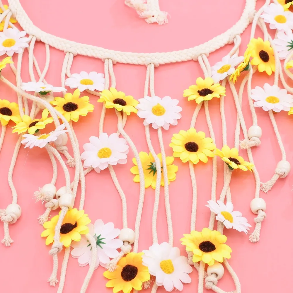 Floral Sunflower Tassel Belt Jeans Decor Wooden Beads Daisy Waistband Colorful Ethnic Bohemian Waist Chain Dress Decoration