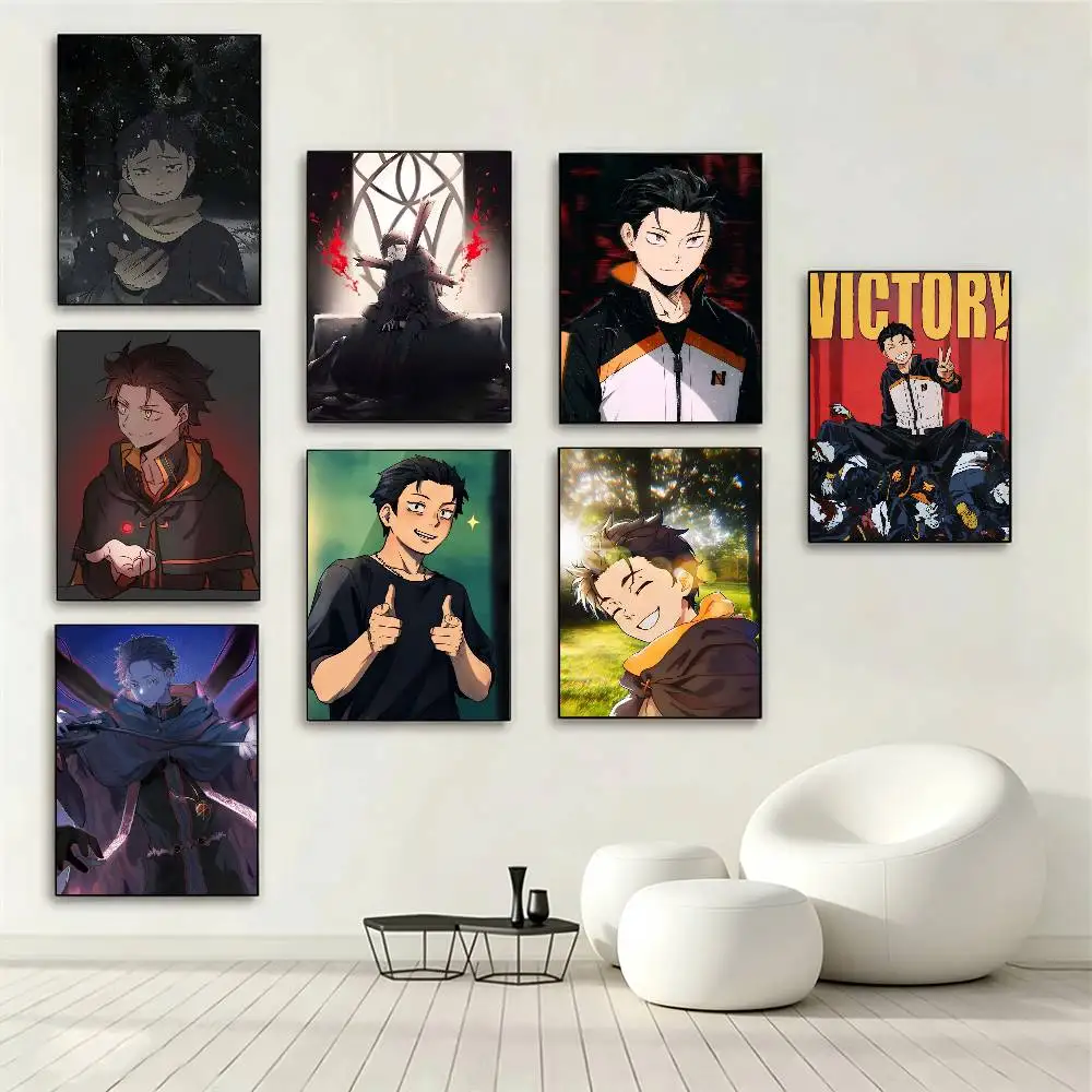 Cartoon Subaru Natsuki Poster High Quality Dorm Living Room Aesthetic Wall Decoration Painting Stickers Gift