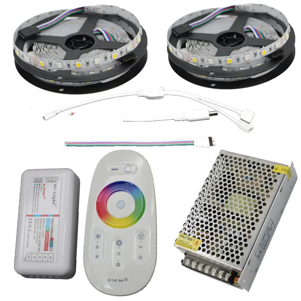 RGB RGBW RGBWW led strip 20m 15m 10m 5m Ribbon 12V Waterproof IP67 IP65 IP20 5050+2.4G RF Remote Controller + Power adapter Kit